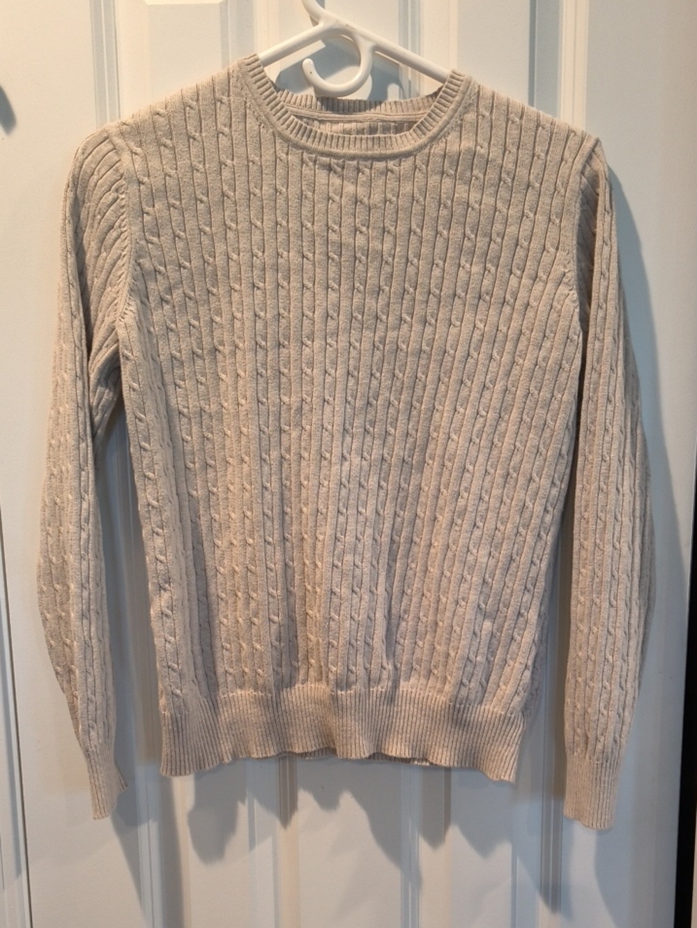 Kim Rogers Light Beige Cable Knit Crewneck Sweater